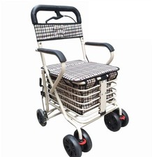 Walk Rest Folding 6 Wheel Swivel Shopping Trolley Seat & Shopping Basket Safe