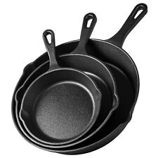Cast Iron Skillet Set, 3 Piece Frying Pan Set, Pre-Seasoned Non-Stick - VonShef