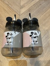 2 Mickey Mouse Glass Jar Drink