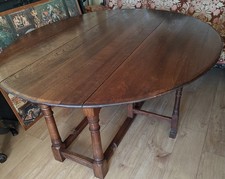 Antique Solid Oak Drop Leaf Dining Table  Oval Large