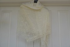 Cream Lace Fringed Shawl Wrap