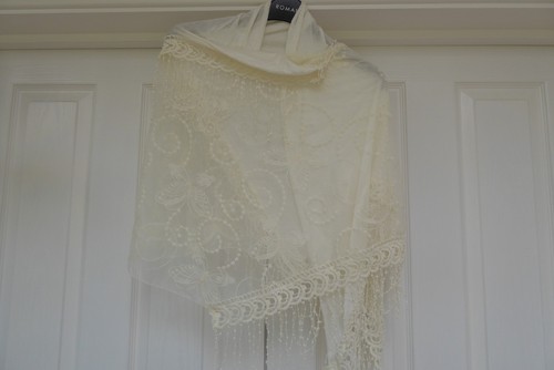 Cream lace fringed - lace, shawl