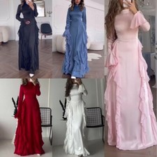 Women Party Dress Arab Gown Flare Sleeve High Waist Patchwork Burqa Muslim Dress