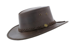 Genuine Leather Australian Outback Style Fedora Hat In Brown