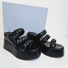 Marco Moreo Milano Size UK 7 Black Leather Wedge Platform Sandals Boxed VGC