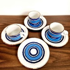 Set of Vintage 1973 Stonehenge Midwinter Moon Mugs and 7" Plates, 7 pieces total