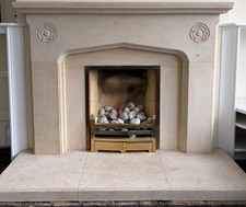Limestone fireplace surround