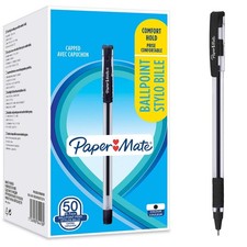 PAPERMATE 0.7 mm Ballpoint Pens Comfort Soft Grip Fine Point Black Pack of 50