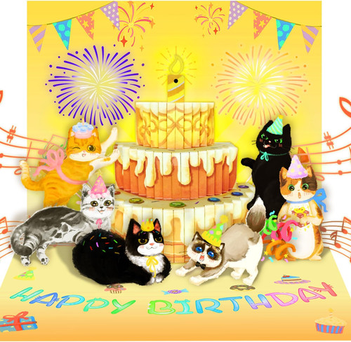 Cat pop birthday card - pop,