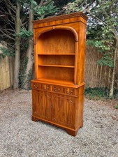 Antique reproduction carved yew wood bookcase cupboard dresser