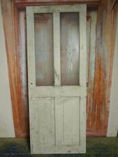 GL 165 (29 3/4 x 77) Old Reclaimed Glazed Pine Door with Etched Glass