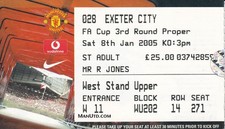 TICKET  Manchester United  v EXETER CITY   FA CUP  3rd Round  8th January 2005