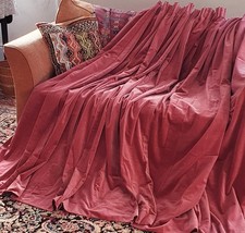 Vintage Pair of Dusky Rose Pink Soft Cotton Velvet Curtains 68in W x 72in D