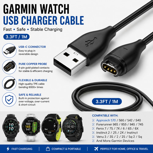 Garmin watch usb charger cable - usb,