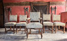 Set of 5 Antique Oak  Elbow Diner Dining Tapestry  17 C  Jacobean Style Chairs