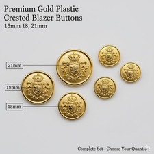 Premium Gold Plastic Crested Blazer Buttons 15mm 18mm 21mm Suit Jacket Coat
