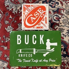 LOT OF TWO VINTAGE CASE & BUCK POCKET KNIFE ADVERTISING METAL SIGNS