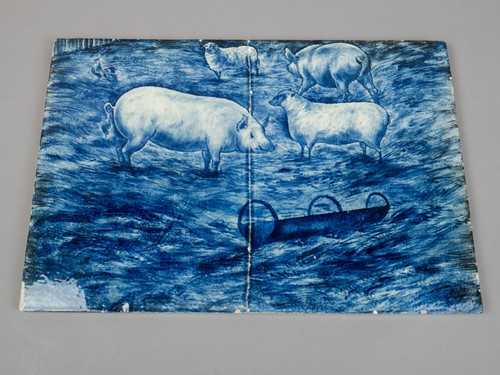 Large hand painted tile pigs - hand,