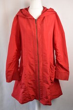 AVENTURES DES TOILES Women`s Red Jacket Hooded Long Lightweight Zip Coat Size 44