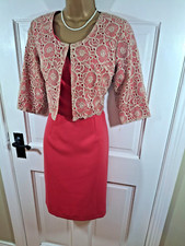 Fee G Coral & Gold Floral Lace Embroidered Dress Jacket Outfit, UK 12,BNWOT