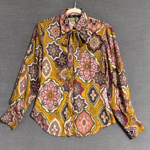 Zara top yellow brown pink - top, xs