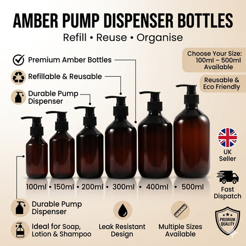 Amber refillable pump - refillable, bottles
