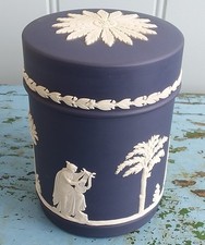 Wedgwood Jasper Ware Pot & Lid. Dark Blue. Vintage. VGC