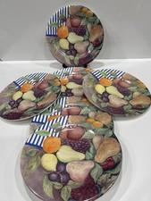 Gien La Ronde Des Fruits Salad / Dessert Plates 8.5” Set of Six Made In France