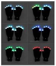 Pair Rainbow Flow LED Light Black Gloves Rave Party Glow Games Night Fun 6 Modes