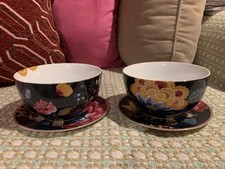 Pip Studio Dark Blue Yellow Pink Floral 2 x Bowls & Side Plates Saucers