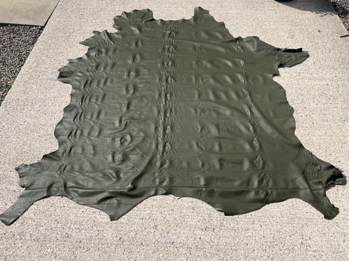 Khaki green leather cow hide - green,