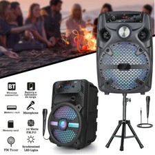 8" Portable Bluetooth Karaoke Speaker TWS/TF/USB/AUX with Mic & Tripod Stand