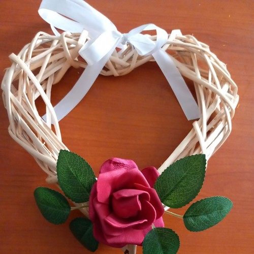 Wicker heart decoration red - +,