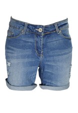 Ladies Denim Shorts Boyfriend Stretch Ripped Roll Up Distressed Fit Hotpants