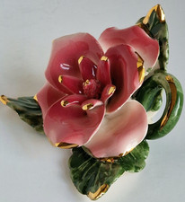 Capodimonte Style Porcelain Rose Italy Pink Gilt Vintage Ceramic Flower