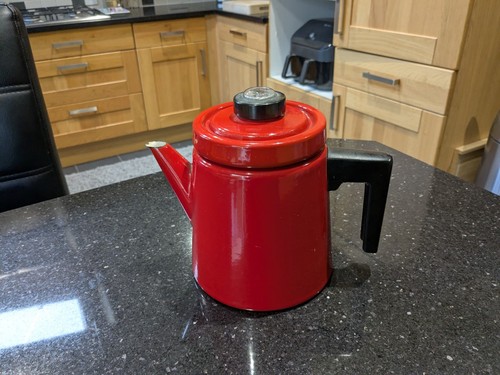 Red enamel coffee pot stove - enamel,