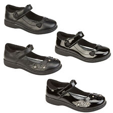  Girls Black School Shoes Kids Touch Strap Mary Jane Ballet Heart Shoes Sizes UK