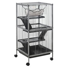 PawHut Rolling Small Animal Cage for Chinchillas Ferrets Kittens W/ Ramp Silver