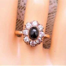 Vintage Russian USSR 14K 585 Rose Pink Gold Garnet Clear Paste Stones Halo Ring