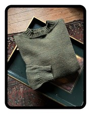 A Characterful Vintage Guernsey Woolen Knit Jumper in a Murky Green Made in UK