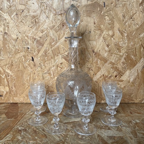 Antique etched glass decanter - etched,