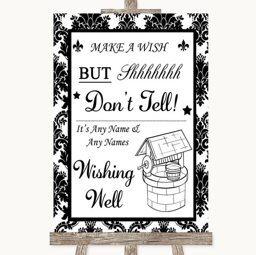 Black white damask wishing - black,