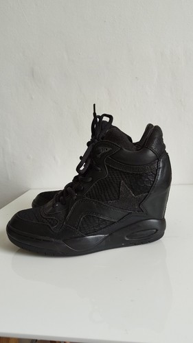 Ash wedge blck leather trainer - leather,