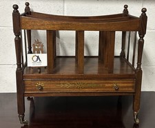 Quality Antique Mahogany Canterbury Magazine Rack With Decorative Brass Inlay
