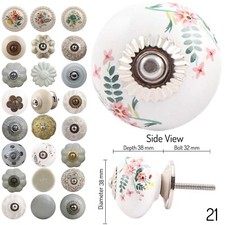 WHITE Door Knobs Ceramic 50 DESIGNS Handles Cupboard Drawer Vintage Antique Gold