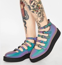 T.U.K. MIDNIGHT CHAMELEON REFLECTIVE MARY JANE CREEPERS Size 6
