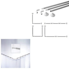 Chrome U & L Shape Shower Curtain Rail Corner Pole Bath 3 Way Rod Clean Bath