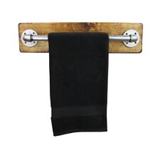 Industrial Silver Towel Rail With Wooden Base - Vintage Look | Rustic Style