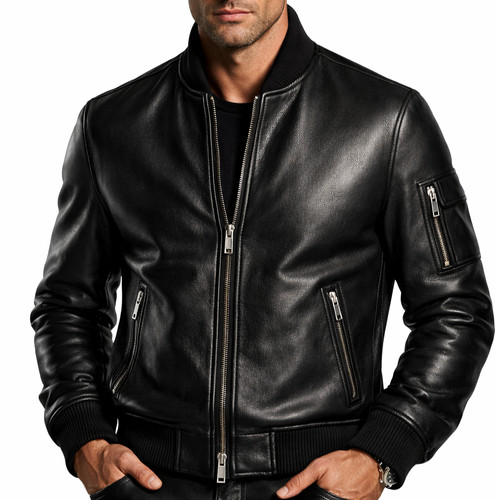 Men real leather bomber - men's,