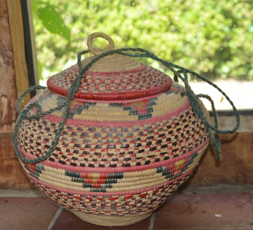 Vintage african plaited basket - plaited,